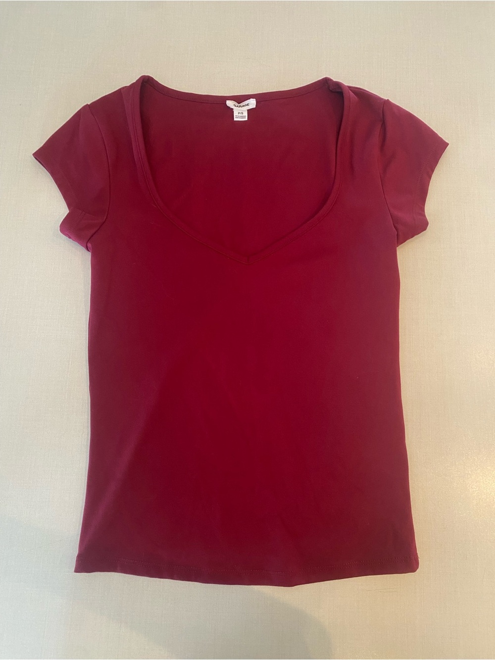 Garage Burgundy Sleek Plunge V-Neck Tee Size S